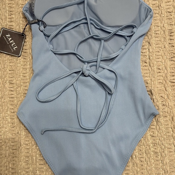 Light Blue Ribbed Swimsuit XS - Picture 2 of 2